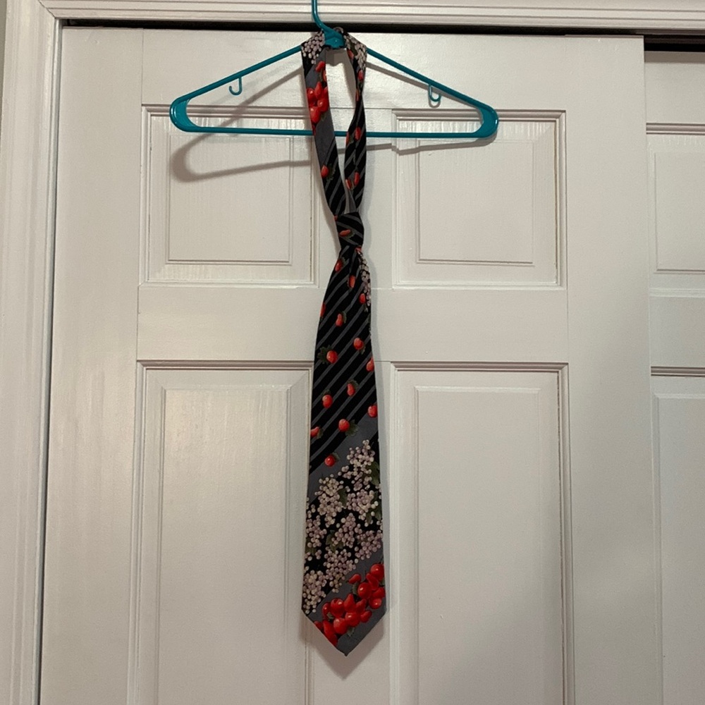 Men's ANTHONY SICARI Silk NECKTIE Tie PEARS CHERRY APPLES WINE GRAPES BAROQUE